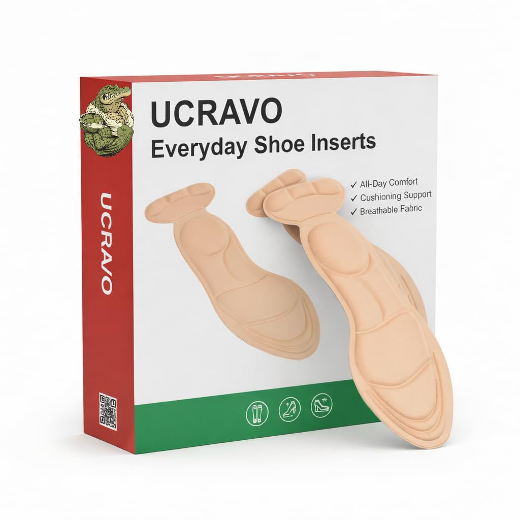 UCRAVO Heel Cushion Inserts for Women | Soft Sponge Heel Pads for Heels, Pumps, Sandals, Flats & Shoes |Shock Absorbing Heel Pain Relief Inserts for Foot Pain, Burning Sensation, Long Standing 1 Pair