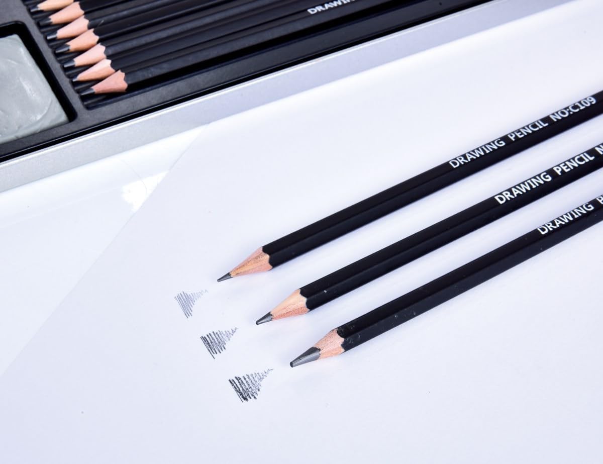UCRAVO Professional Sketching & Drawing Pencil Set 30 Pcs Artist Kit with Graphite Shading Pencils,Charcoal, Blending Tools, Eraser & Sharpener Metal Box Art Supplies for Adults, Beginners, Students