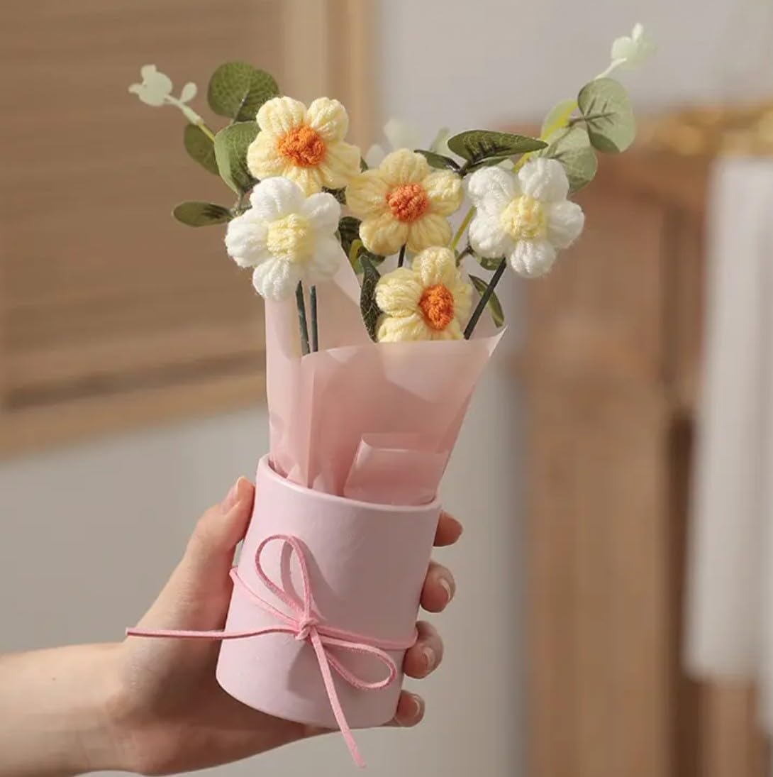 UCRAVO Premium Artificial Yellow Daisy Flower Bouquet for Home Decor, Realistic Silk Daisy Flowers Bunch for Living Room Table Decoration, Wedding Flower Decor, Party Decoration Floral Arrangement