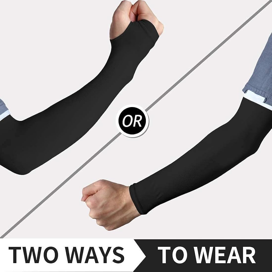 UCRAVO Sun Protection Arm Sleeves for Men & Women with Thumb Hole, Arm Covers for Biking,Gym Workout,Driving & Outdoor Activities,Elastic Breathable Sports Sleeves for All-Day Comfort (Black, 1 Pair)