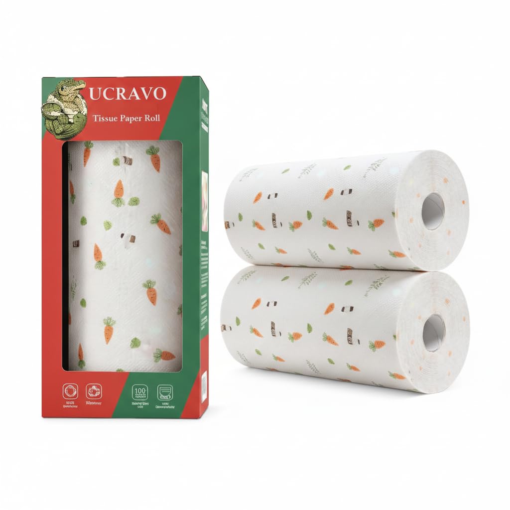 UCRAVO 2 Reusable Kitchen Paper Towel Roll Set | Washable Cleaning Cloth Rolls Super Absorbent Multipurpose Paper Towel for Oil Cleaning, Water Absorption, Kitchen Slab, Sink, Dining Table & Home Use