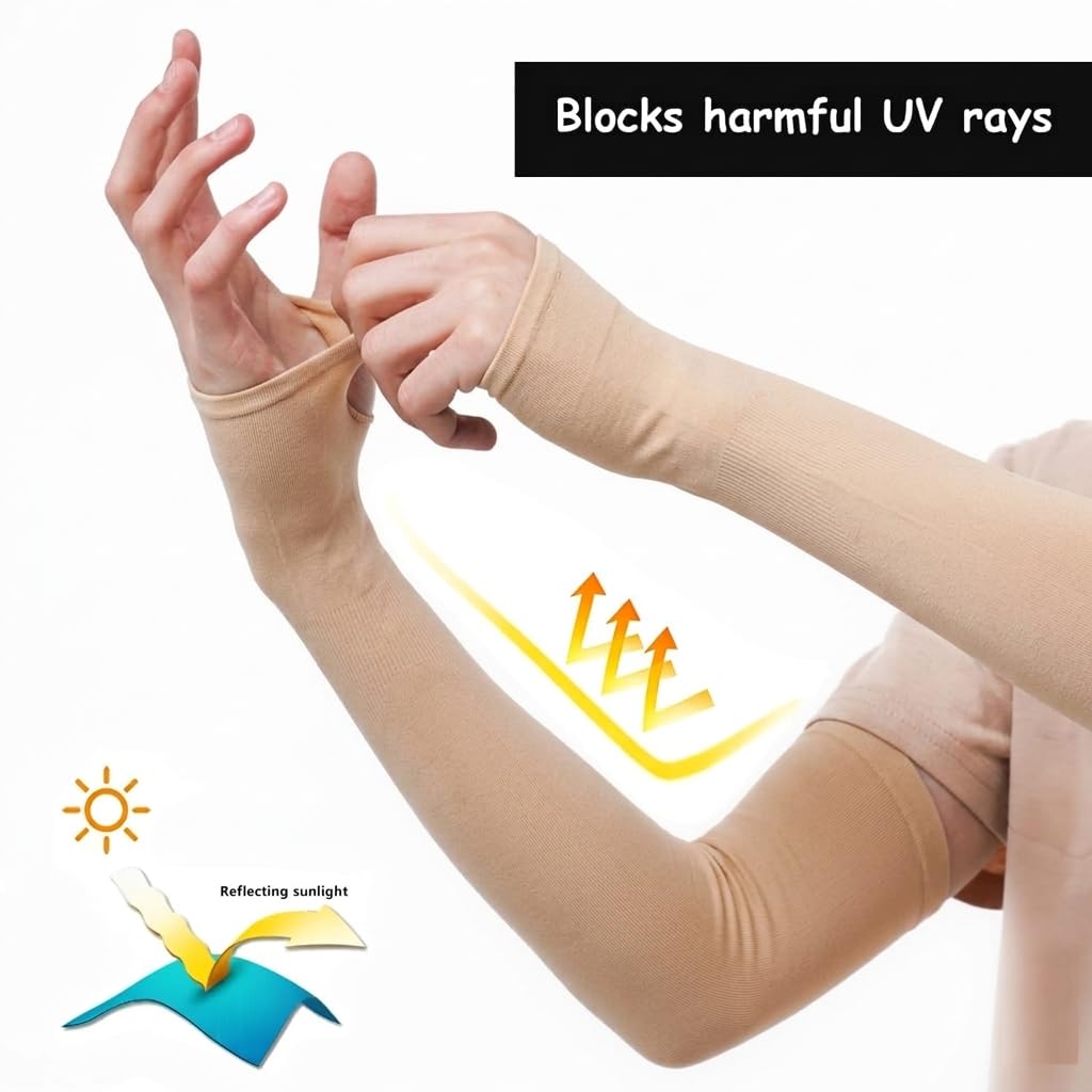 UCRAVO UV Protection Arm Sleeves for Men & Women, Invisible Sun Protection Hand Cover with Thumb Hole for Driving, Gardening, Office Commute & Daily Outdoor Use,Soft Lightweight Stretch(Skin, 1 Pair)