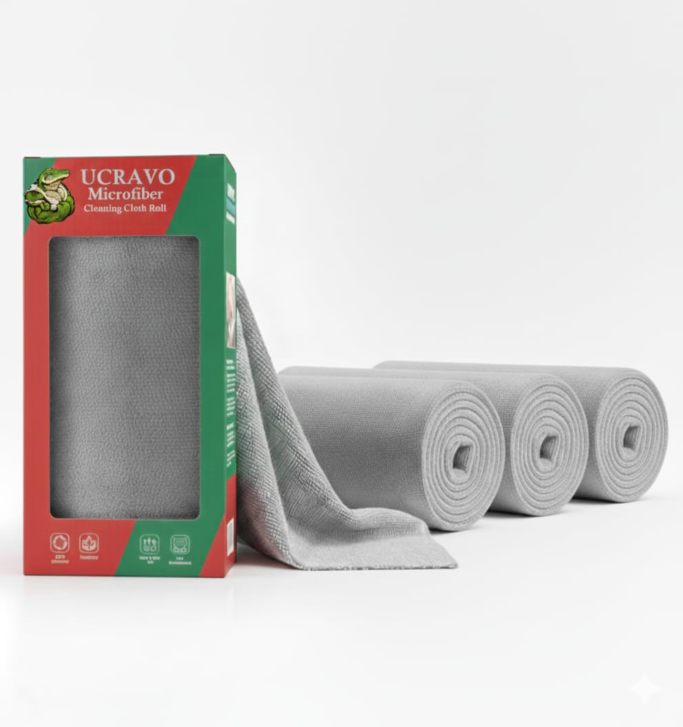 UCRAVO Reusable Kitchen Towel Roll - 6000 Times Washable | Soft & Highly Absorbent Eco Bamboo Wipes | Better Alternative to Dishcloth & Kitchen Tissue Paper Roll | 60 Sheets for Home & Glass Cleaning