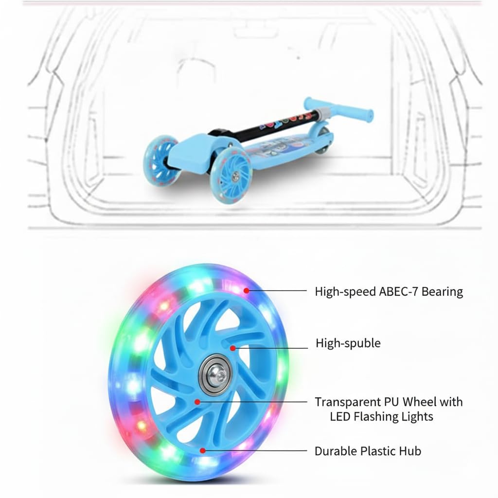 UCRAVO Kids 3 Wheel Scooter for Boys & Girls Adjustable Height Kick Scooter for Toddlers & Kids Lean to Steer Baby Scooter with LED Wheels Anti-Slip Deck Indoor Outdoor Ride-On Toy for Age 2–6 Years