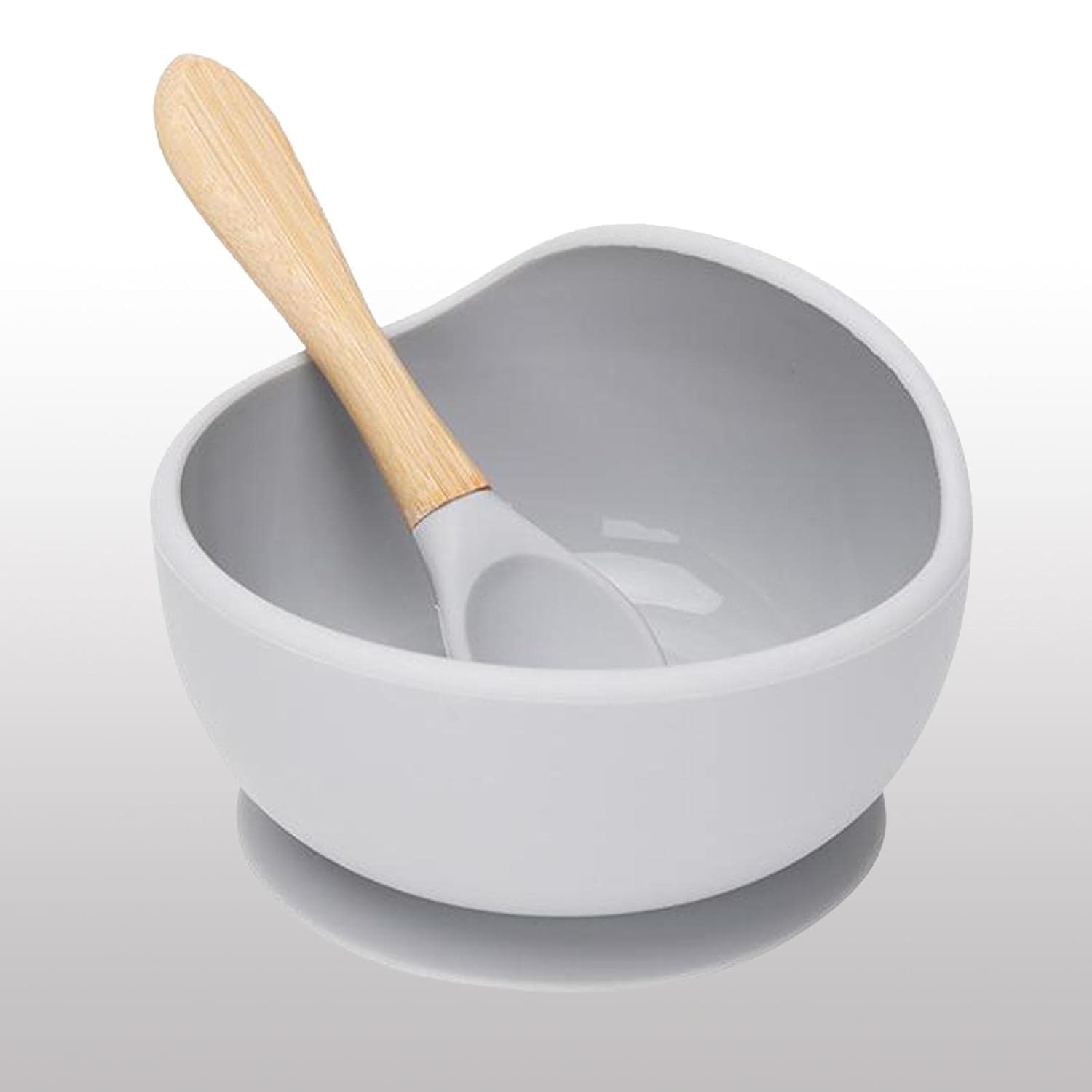 UCRAVO Grey Silicone Baby Feeding Bowl & Spoon Set with Strong Suction Base BPA Free Food Grade Baby Bowl for Toddler | Self Feeding Baby Led Weaning Essentials | Infant Silicone Bowl with Soft Spoon