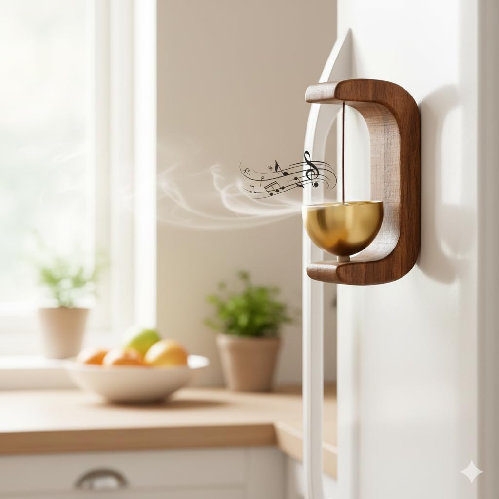 UCRAVO Wooden Zen Sound Bell with Brass Bowl Handcrafted Wind Chime Bell for Meditation,Yoga/Mindfulness Home Office Desk Decor,Pooja Bell,Stress Relief Sound Therapy,Spiritual Decorative Accessory