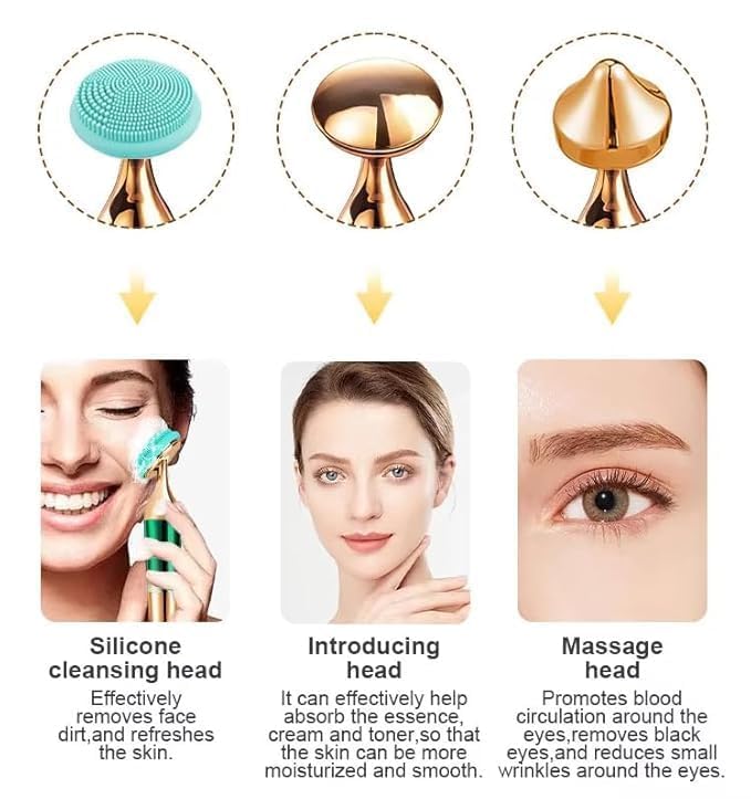 UCRAVO 3 in 1 Electric Face Massager for Glowing Skin, Vibration Skin Care Tool for Glowing, Firm & Youthful Facial Cleansing Brush, Anti-Ageing Device, Lifting Skin Tightening Tool for Women & Men