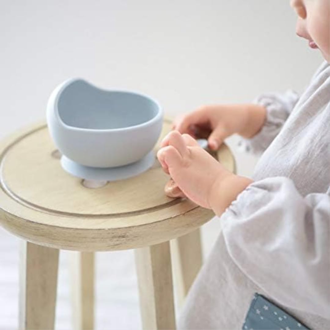UCRAVO Blue Silicone Baby Feeding Bowl & Spoon Set with Strong Stay-Put Suction | 100% BPA Free Food Grade Silicone | First Stage Self-Feeding Essentials for Infants & Toddlers | Dishwasher Safe