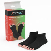 UCRAVO Ribbed Toe Separator Socks for Yoga, Pedicure & Foot Alignment | Open Toe Five Finger Socks for Toe Stretching, Bunion Relief, Balance & Foot Comfort | Soft Breathable Fabric | Black