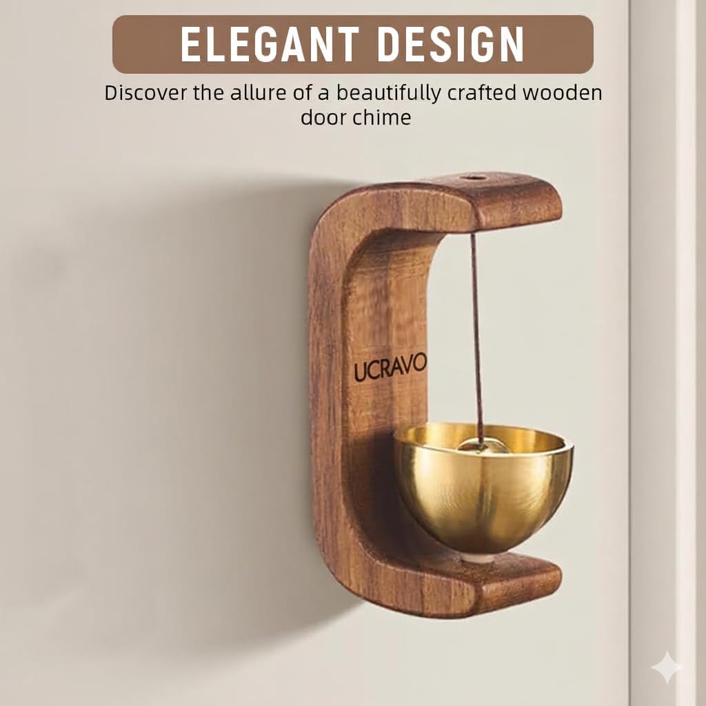 UCRAVO Wooden Zen Sound Bell with Brass Bowl Handcrafted Wind Chime Bell for Meditation,Yoga/Mindfulness Home Office Desk Decor,Pooja Bell,Stress Relief Sound Therapy,Spiritual Decorative Accessory