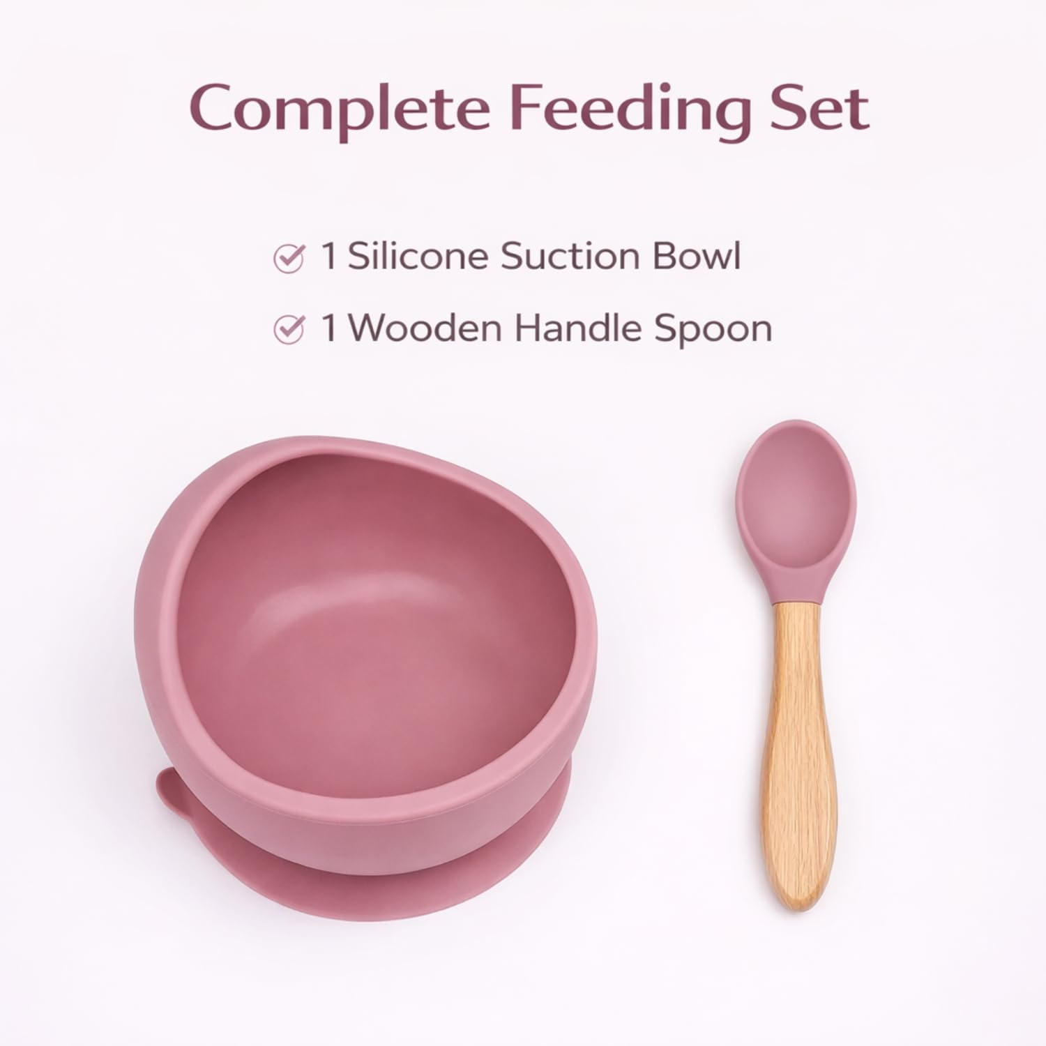 UCRAVO Pink Baby Feeding Bowl & Spoon Set | Silicone Suction Bowl for Baby Food | BPA Free Toddler Bowl | Anti-Spill Design Baby Led Weaning Self Feeding Set | Infant Silicone Bowl with Spoon