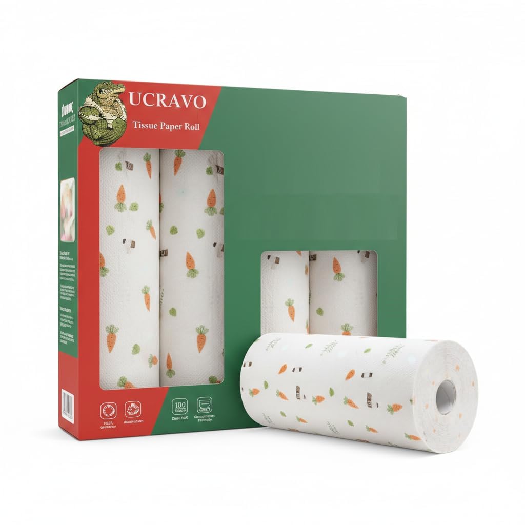 UCRAVO 4 Roll Washable Reusable Paper Towels for Kitchen & Home Cleaning |Extra Absorbent Multipurpose Cleaning Cloth Sheets for Oil, Grease, Liquid Spills, Slab, Sink, Countertop & Surface Cleaning