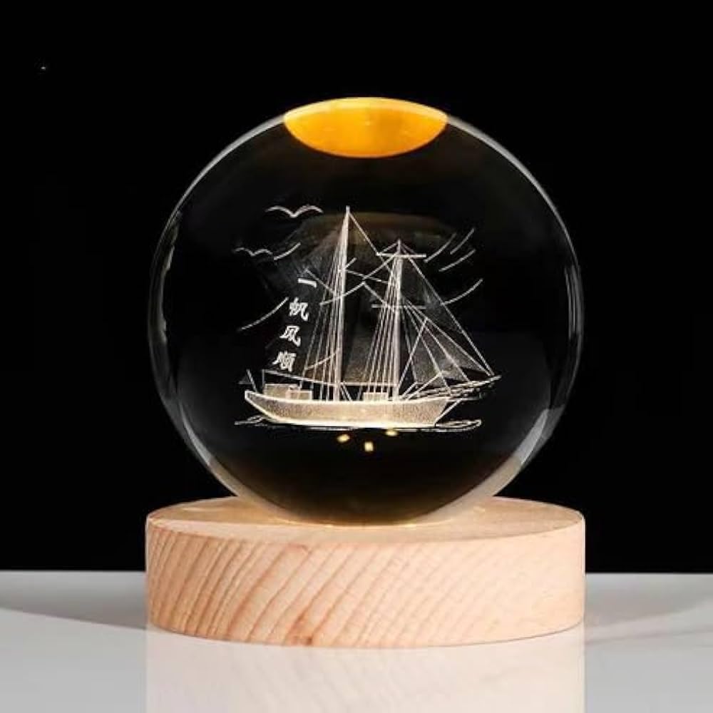 UCRAVO 3D Titanic Crystal Ball Night Light with Wooden Base, Home Decorative Ornament Astronomy Fantasy Decor Crystal Ball LED Galaxy Planet Nightlight Bedroom Decor for Kids Decorative Quartz Glass