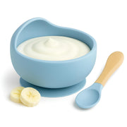 UCRAVO Blue Silicone Baby Feeding Bowl & Spoon Set with Strong Stay-Put Suction | 100% BPA Free Food Grade Silicone | First Stage Self-Feeding Essentials for Infants & Toddlers | Dishwasher Safe