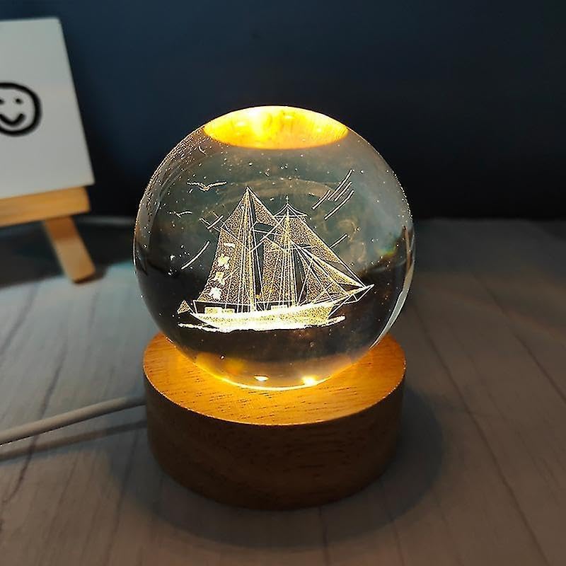 UCRAVO 3D Titanic Crystal Ball Night Light with Wooden Base, Home Decorative Ornament Astronomy Fantasy Decor Crystal Ball LED Galaxy Planet Nightlight Bedroom Decor for Kids Decorative Quartz Glass