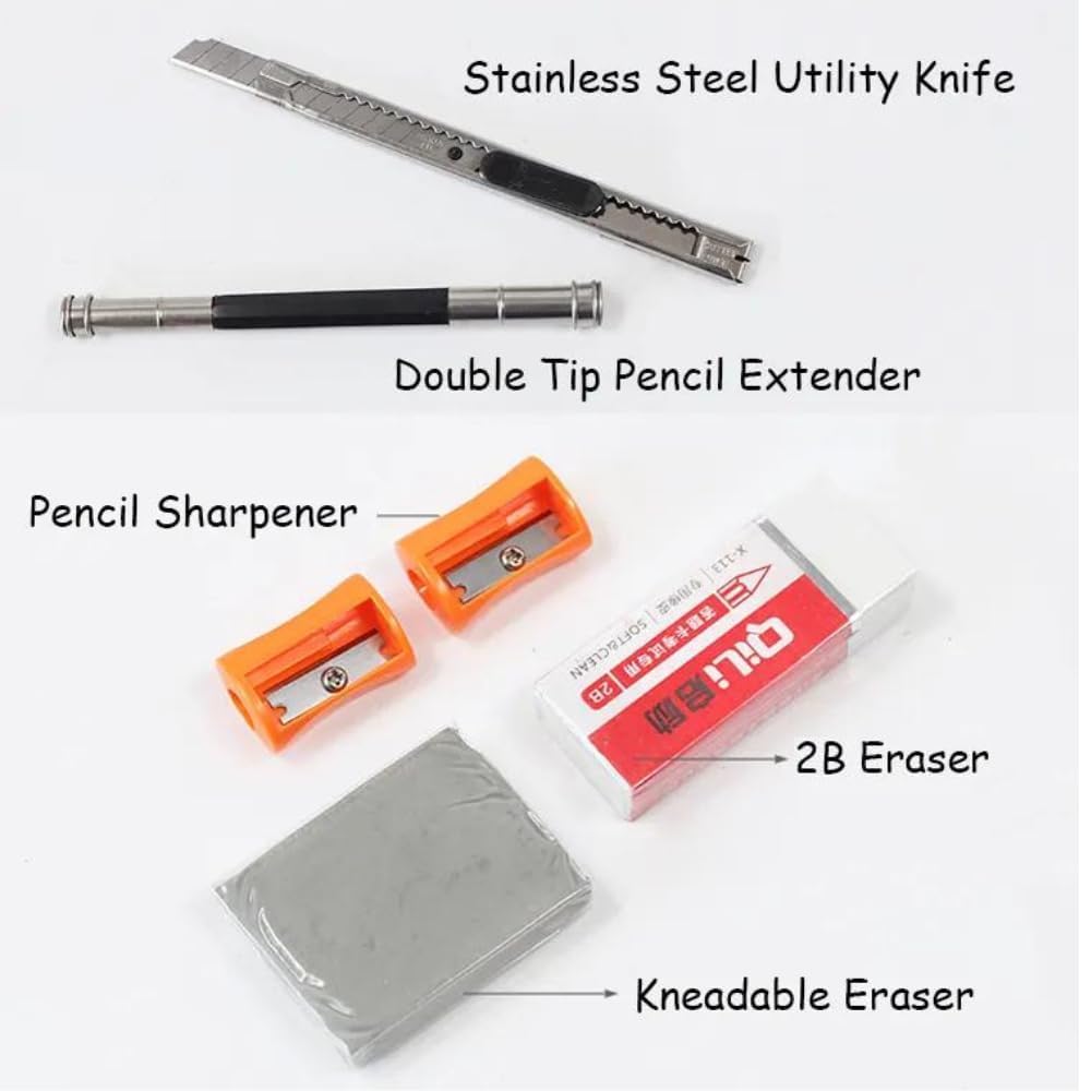 UCRAVO Professional Sketching & Drawing Pencil Set 30 Pcs Artist Kit with Graphite Shading Pencils,Charcoal, Blending Tools, Eraser & Sharpener Metal Box Art Supplies for Adults, Beginners, Students