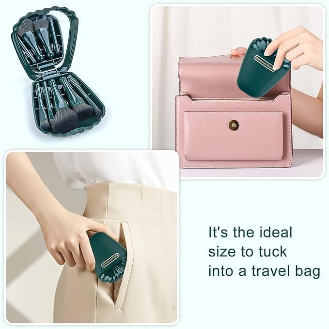 UCRAVO Makeup Brushes 5Pcs Mini Travel Set – Foundation Brush, Eyeshadow Brush, Powder & Blending Brushes, Compact Professional Makeup Brush Kit for Travel, Purse & Everyday Use