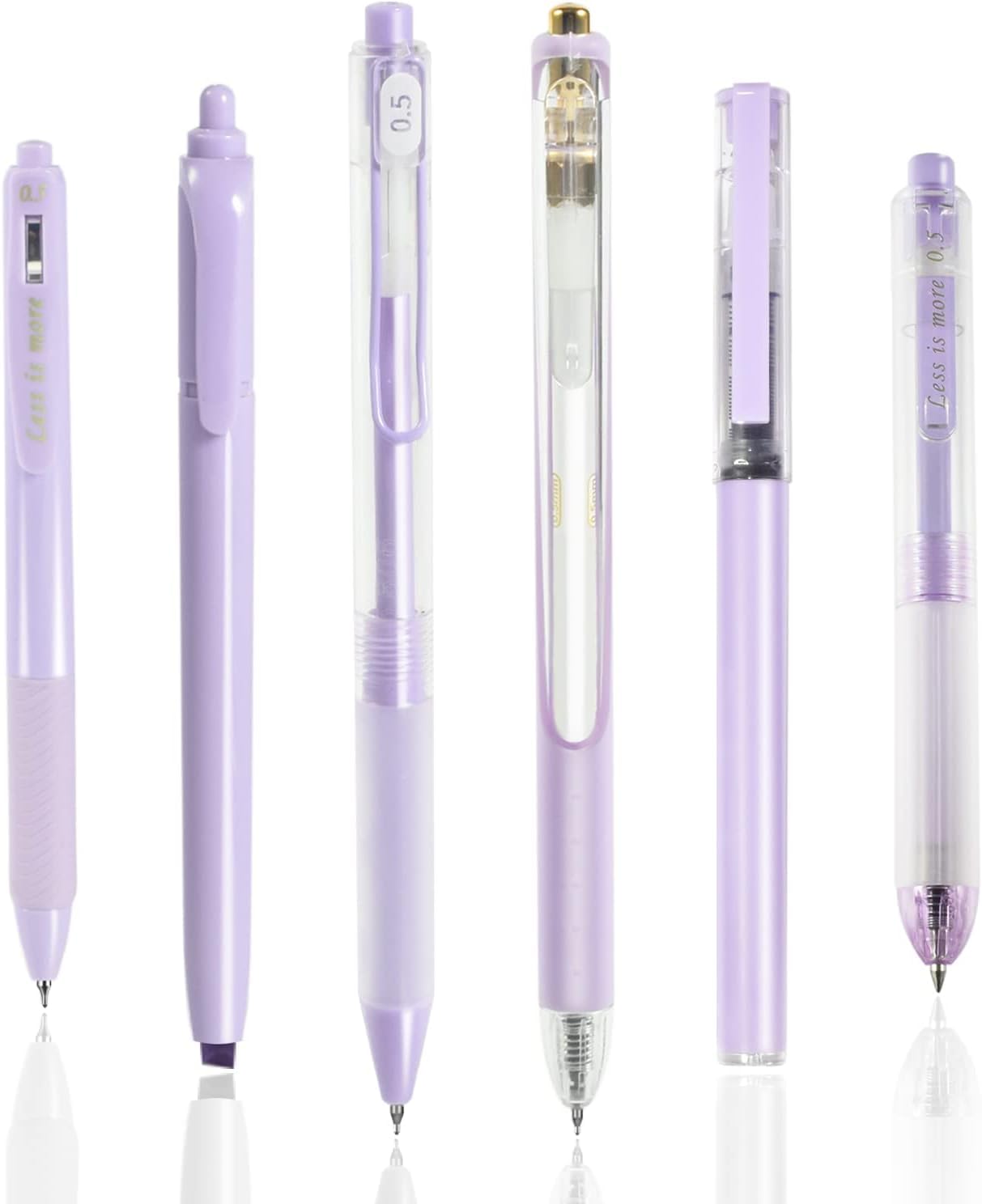 UCRAVO 5 Pcs Gel Pens and 1Pc Highlighter, Quick Dry Blue Ink Pen Fine Point Black 0.5mm, Aesthetic Stuff Retractable Rolling Ball Pen Smooth Writing for School Supplies Journaling (Purple)