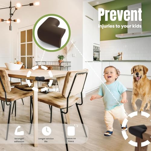UCRAVO 8 pcs Brown Baby Safety Table Corner Protectors, Furniture Corner and Edge Safety Bumpers, Soft Rubber Foam Cushion Covers, 3M Taped Corner Guards, Baby Child Proofing Pads Rubber Corners