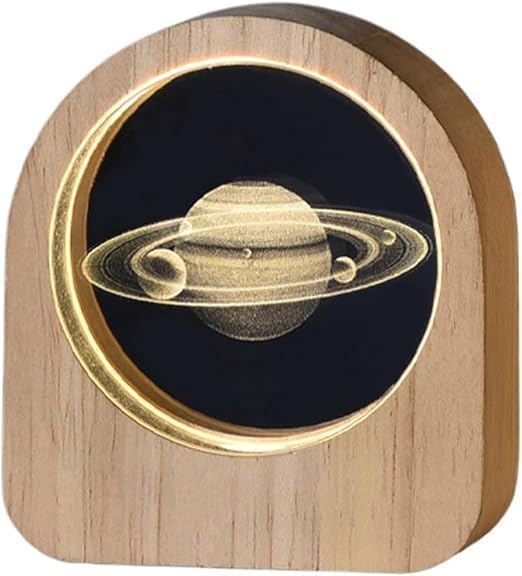 UCRAVO 3D Saturn Crystal Ball Night LED Light Lamp for Kids with Wooden Base, USB Rechargeable, Wood Holder Display Stand Night Lamps Desktop Home Decoration Birthday Gift for Kids Boys & Girls