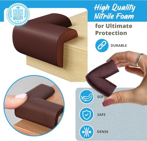 UCRAVO 8 pcs Brown Baby Safety Table Corner Protectors, Furniture Corner and Edge Safety Bumpers, Soft Rubber Foam Cushion Covers, 3M Taped Corner Guards, Baby Child Proofing Pads Rubber Corners
