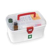 UCRAVO Medical Box, First Aid Empty Medicine Storage Box | Organizer | Attached Handle | Family Emergency Kit | Detachable Tray | Easily Accessible with a Transparent Lockable Lid (WHITE)