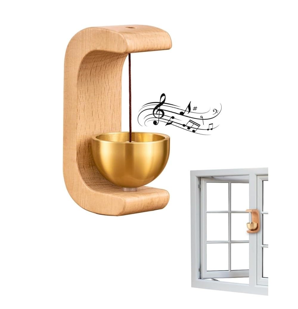 UCRAVO Beech Wooden Door Chime with Brass Bell Magnetic Bell for Home, Shop/Office Loud Clear Sound Shopkeeper Bell,Entry Alert Bell,Wooden Hanging Chime for Main Door,Housewarming Gift-Light Brown