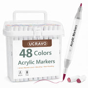 UCRAVO Acrylic Marker Dual Tip Paint Pens Set of 48 Brush Tip & Ultra Fine Tip Highly Pigmented,Quick Dry,Non-Toxic Acrylic Paint Markers for Canvas,Rock Painting,Wood,Glass,DIY Crafts & Art Projects