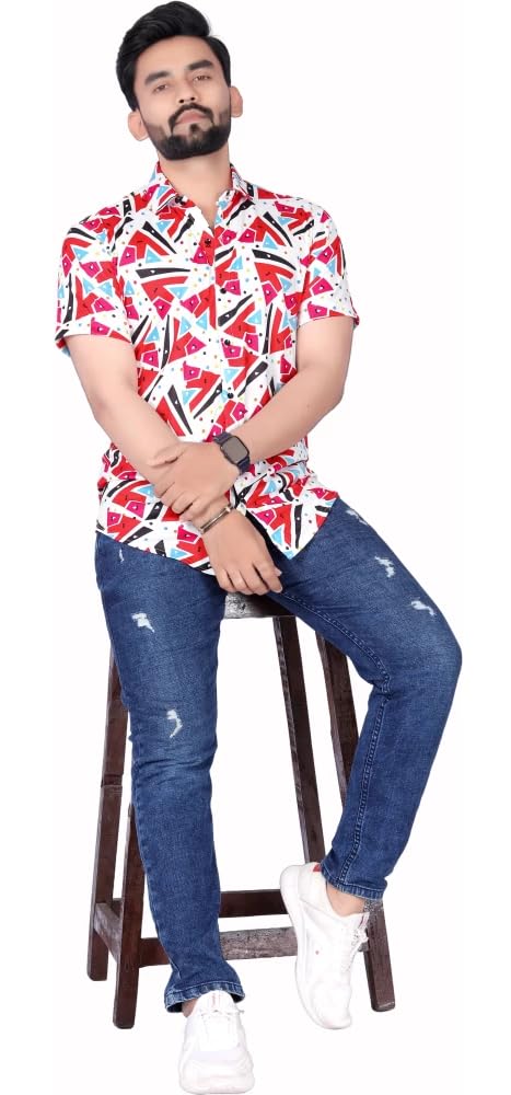 COOAFNDY (Size-M) Shirt for Men Fashion Summer Top Shirts Casual Hawaiian Beach Print Button Soft Top Short Sleeve Men Stylish Shirt Anime Graffiti Printed Hawaiian Multicoloured