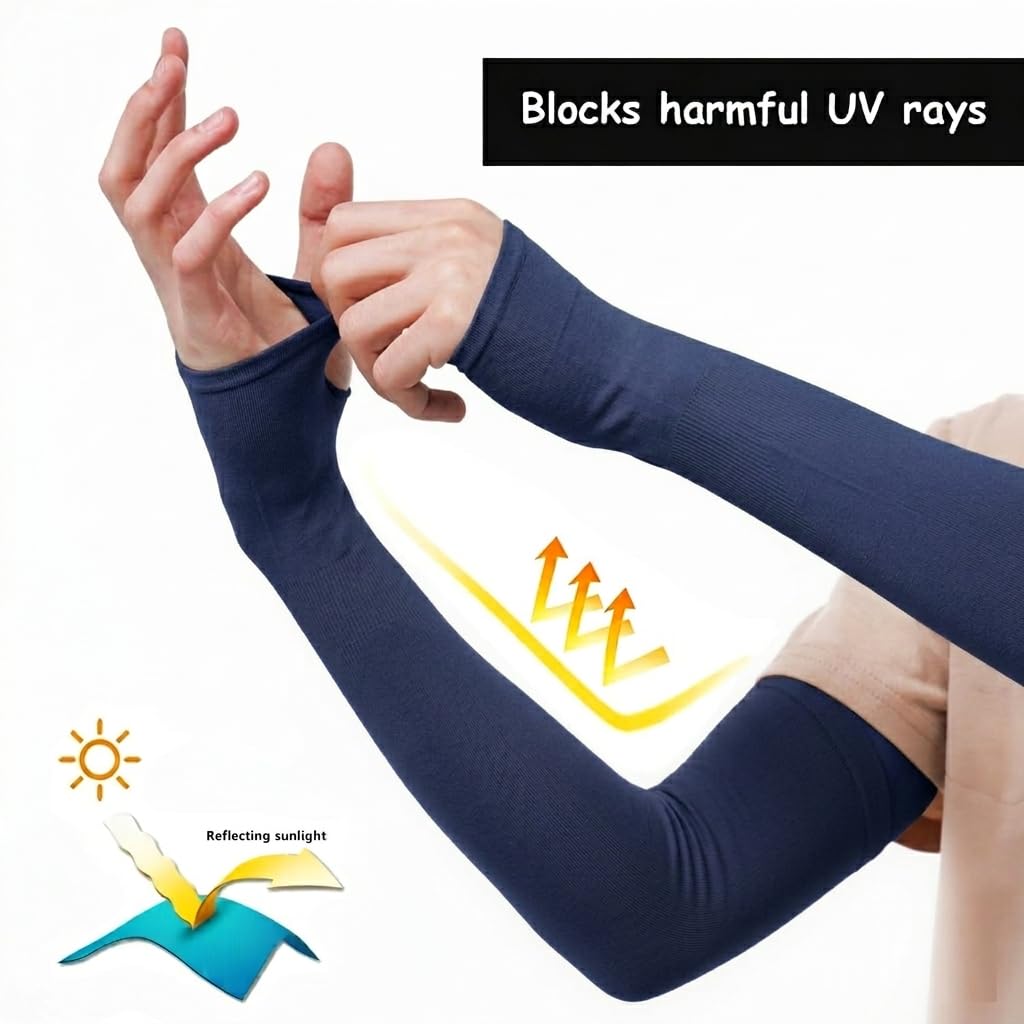 UCRAVO Cooling Arm Sleeves with UV Protection for Men & Women, Lightweight Nylon Arm Covers for Running, Cycling, Hiking, Fitness Training & Outdoor,Stretchable Sweat-Absorbent Guards (Blue, 1 Pair)