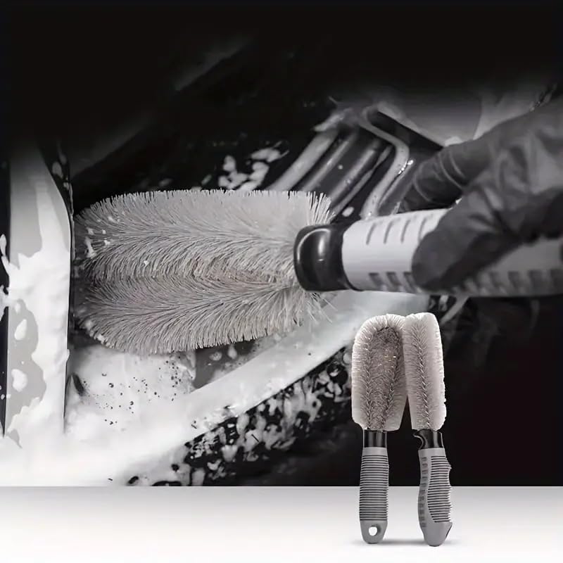 UCRAVO Car Wheel Brush, Anti-Skid Rim Cleaner Brush for Car, Bike & SUV, Heavy Duty Wheel and Tire Cleaning Brush with Soft Bristles, Ergonomic Grip Handle, Car Wash Accessories for Alloy Wheels
