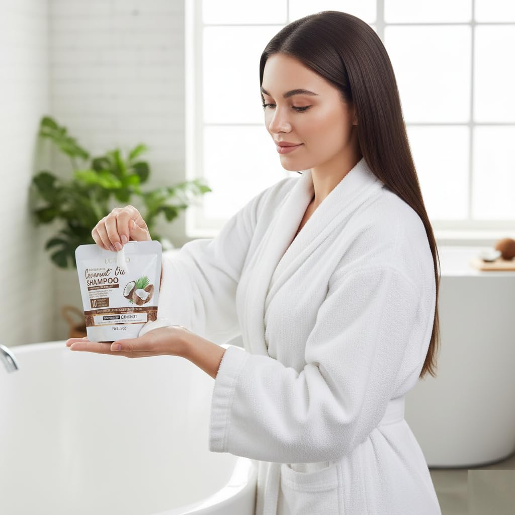 UCRAVO 2 Pack Nourishing Coconut Oil Shampoo 60g - Anti Dandruff Hair Care Product | Scalp Repair & Flake Removal | Strengthening Moisturizing Shampoo for Dry & Damaged Hair | Travel Friendly Bags