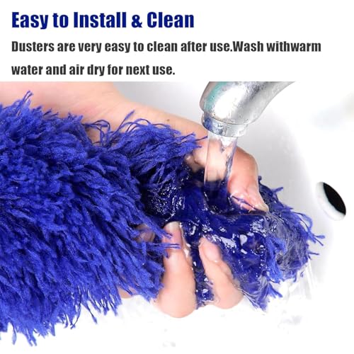 UCRAVO 3 in 1 Microfiber Feather Duster Set with 100 Inch Extendable Pole | 4 PCS Bendable Washable Fan Cleaning Brush for Ceiling Fans, High Ceilings, Cobwebs, Furniture, Walls & Home Dusting