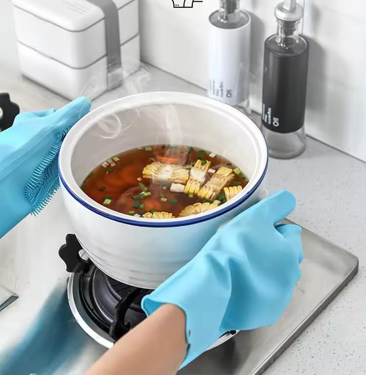 UCRAVO Magic Dishwashing Cleaning Sponge Scrubbing Gloves Food Grade Silicone Dishwashing, Carwash, Pet Bathing, Multi-Purpose Cleaning Gloves Pet Bath Massage Gloves, Anti-Bite Hand Guard