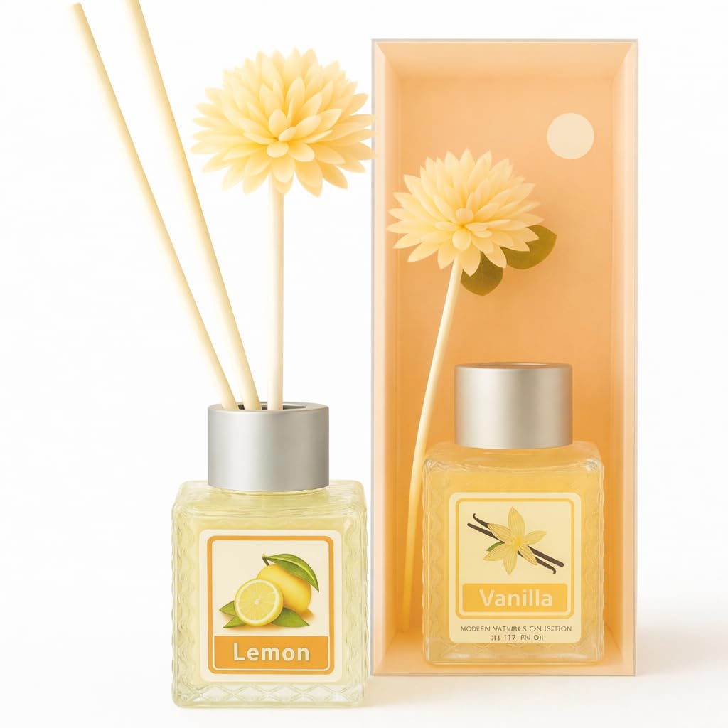 UCRAVO Vanilla & Lemon Reed Diffuser Combo Set Long-Lasting Home Fragrance for Living Room, Bedroom, Bathroom & Office | Floral Decorative Aroma Diffuser Bottles Air Freshener Gift Set for Home Décor