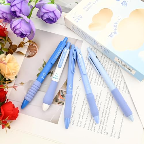 UCRAVO Green Tea 5 Pcs Gel Retractable Quick Dry Blue Ink 0.5mm Fine Point Aesthetic Stuff Ink Comfort Grip Smooth Writing Journaling Note Taking Pens Bulk Pens School Office Supplies Green