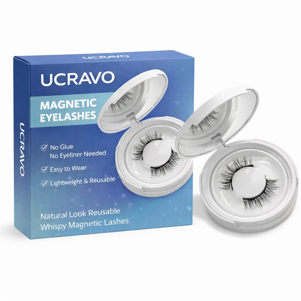 UCRAVO Magnetic Eyelashes for Women Natural Look Reusable Wispy Magnetic Lashes No Glue No Eyeliner Needed – Lightweight Invisible Band False Eyelash Extension Kit for Party Wedding Makeup