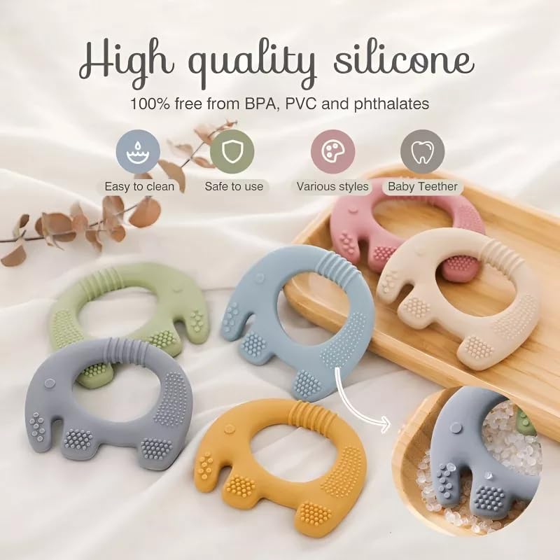UCRAVO Pink Elephant Silicone Baby Teether for Babies 3+ Months BPA Free Food Grade Silicone Teething Toy | Soft Chewable Elephant Teether | New Born,Toddler Infant Gum Relief & Sensory Teething Toy