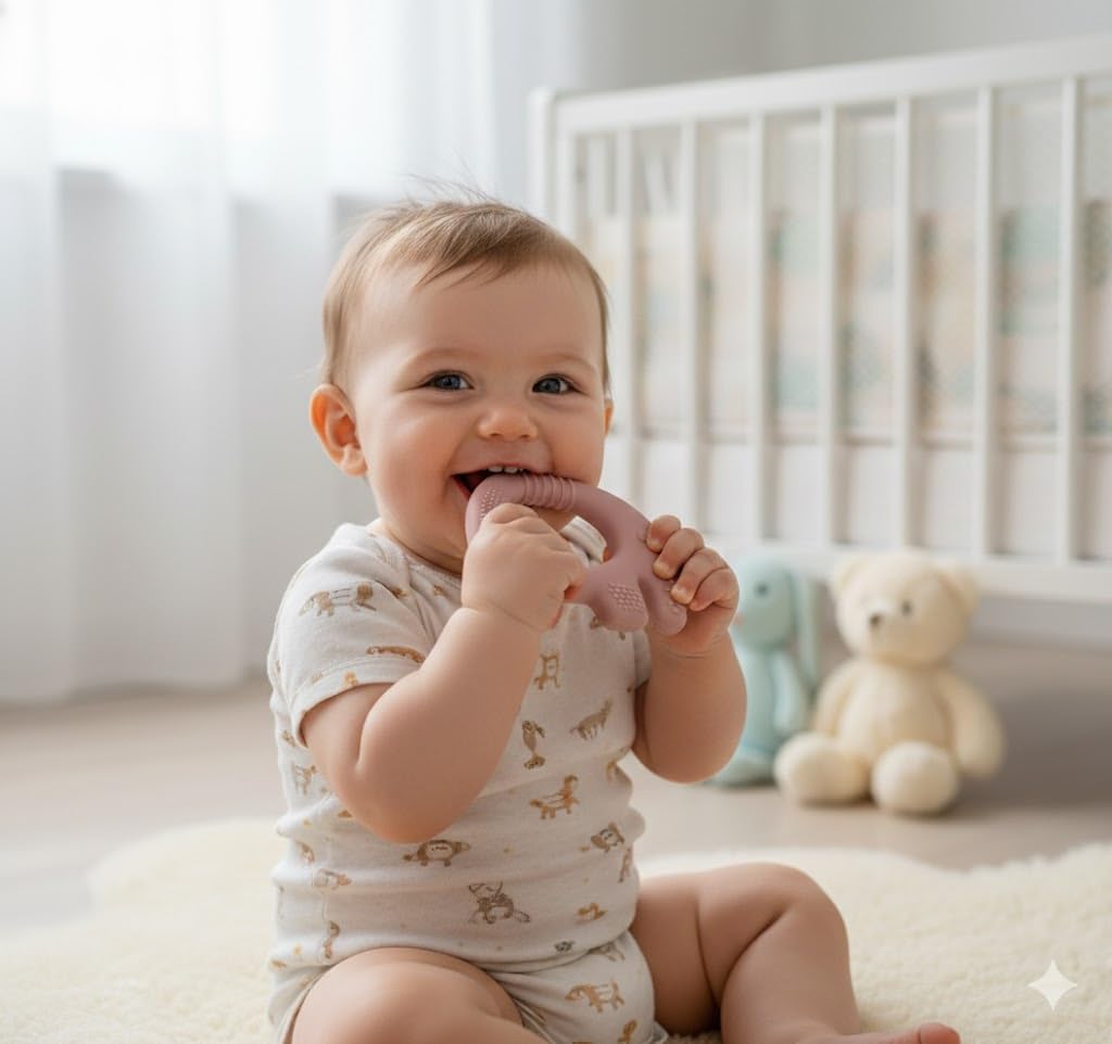 UCRAVO Pink Elephant Silicone Baby Teether for Babies 3+ Months BPA Free Food Grade Silicone Teething Toy | Soft Chewable Elephant Teether | New Born,Toddler Infant Gum Relief & Sensory Teething Toy