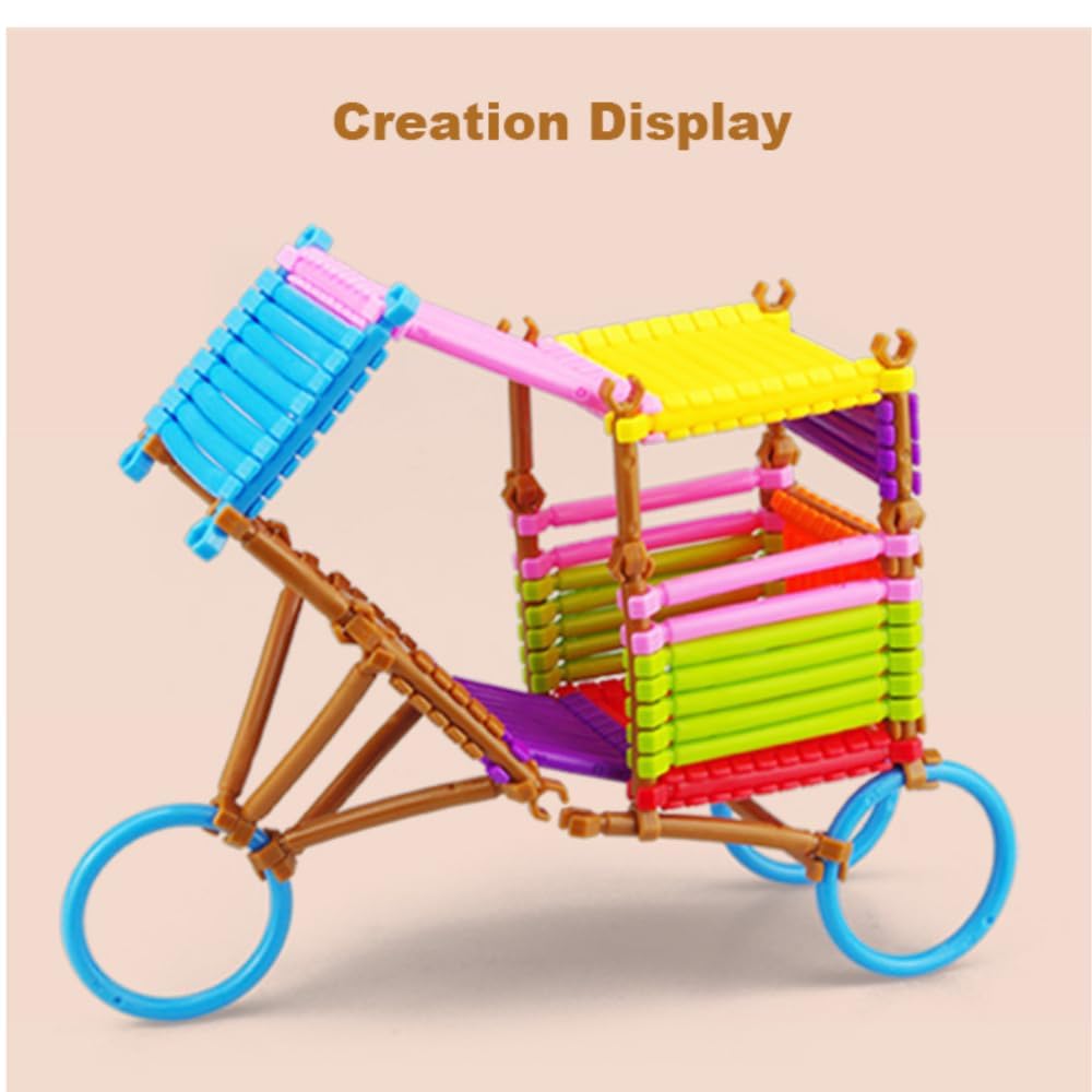 UCRAVO 100 pcs Building Sticks Connect Stick Blocks Creative Educational Toys Plastic Make Different Shapes by Children and Parents Toy Game Set for 3-8 Years Old Kids Boys & Girls-Multi Color