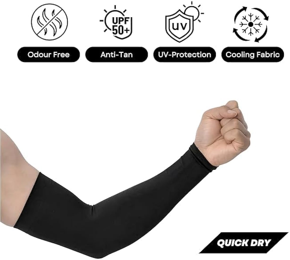 UCRAVO Sun Protection Arm Sleeves for Men & Women with Thumb Hole, Arm Covers for Biking,Gym Workout,Driving & Outdoor Activities,Elastic Breathable Sports Sleeves for All-Day Comfort (Black, 1 Pair)