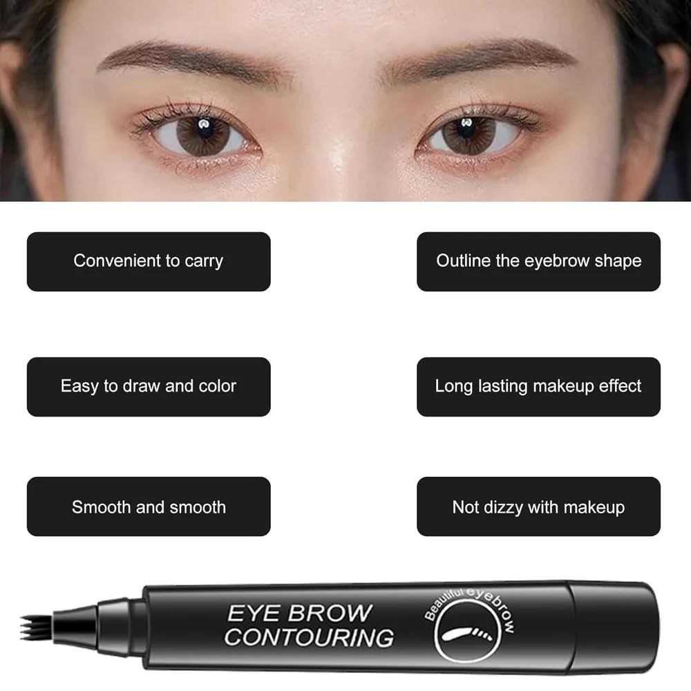 UCRAVO Eyebrow Pen Set Black & Brown 4 Tip Microblading Brow Pencil Combo Pack Waterproof Smudge Proof Long Lasting Eyebrow Marker for Natural Hair Like Brows,Thin Sparse Eyebrows & Professional Look