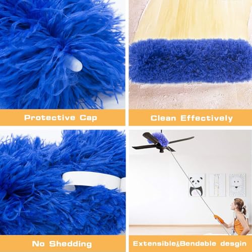 UCRAVO 3 in 1 Microfiber Feather Duster Set with 100 Inch Extendable Pole | 4 PCS Bendable Washable Fan Cleaning Brush for Ceiling Fans, High Ceilings, Cobwebs, Furniture, Walls & Home Dusting