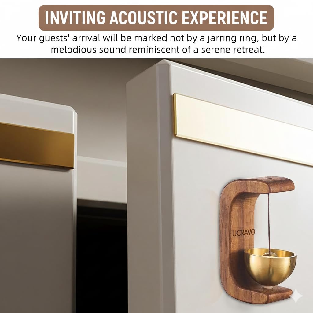 UCRAVO Wooden Zen Sound Bell with Brass Bowl Handcrafted Wind Chime Bell for Meditation,Yoga/Mindfulness Home Office Desk Decor,Pooja Bell,Stress Relief Sound Therapy,Spiritual Decorative Accessory