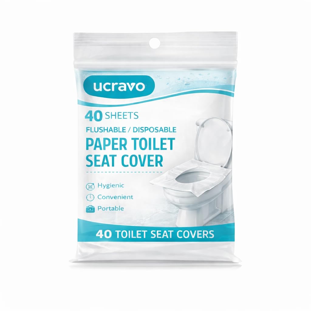 UCRAVO Paper Toilet Seat Covers Disposable for Women & Men | Flushable Toilet Seat Protector | Hygienic Public Restroom Use | Travel, Office & Pregnancy Care Essential | Nature Friendly (40 Pieces)
