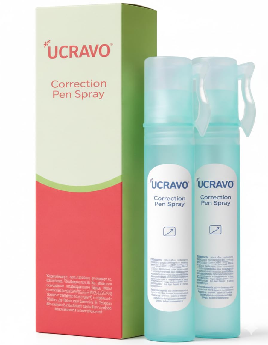 UCRAVO 2 Correction Spray Pen Combo for Writing Mistakes Quick Dry White Corrector Spray for Exams, Office Files, Documents & Notebooks Type Paper Error Remover Stationery for School,Office & Home Use