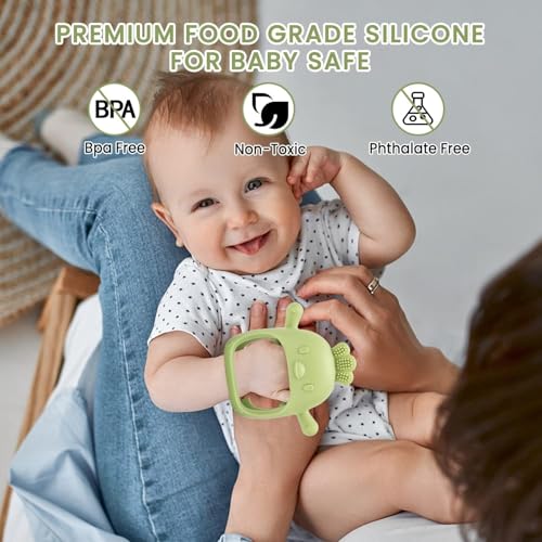 UCRAVO 1 Pack Baby Teething Toys, Teething Mitten for Babies, Silicone Teether for Toddler Infant Baby, Chew Toys for Sucking Needs, Easy to Grip, Never Drop Hand Wrist Teether(Sky Blue)