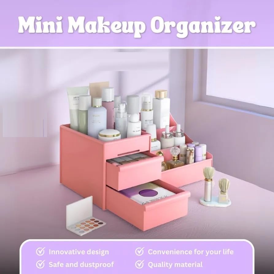 UCRAVO Multi-Functional Desk Organiser with 5 Compartments and 2 Drawer Desktop Office Supplies Stationery Storage Box Cosmetic Organizer for Ballpoint Pens Staplers Clips Sticky Notes - White