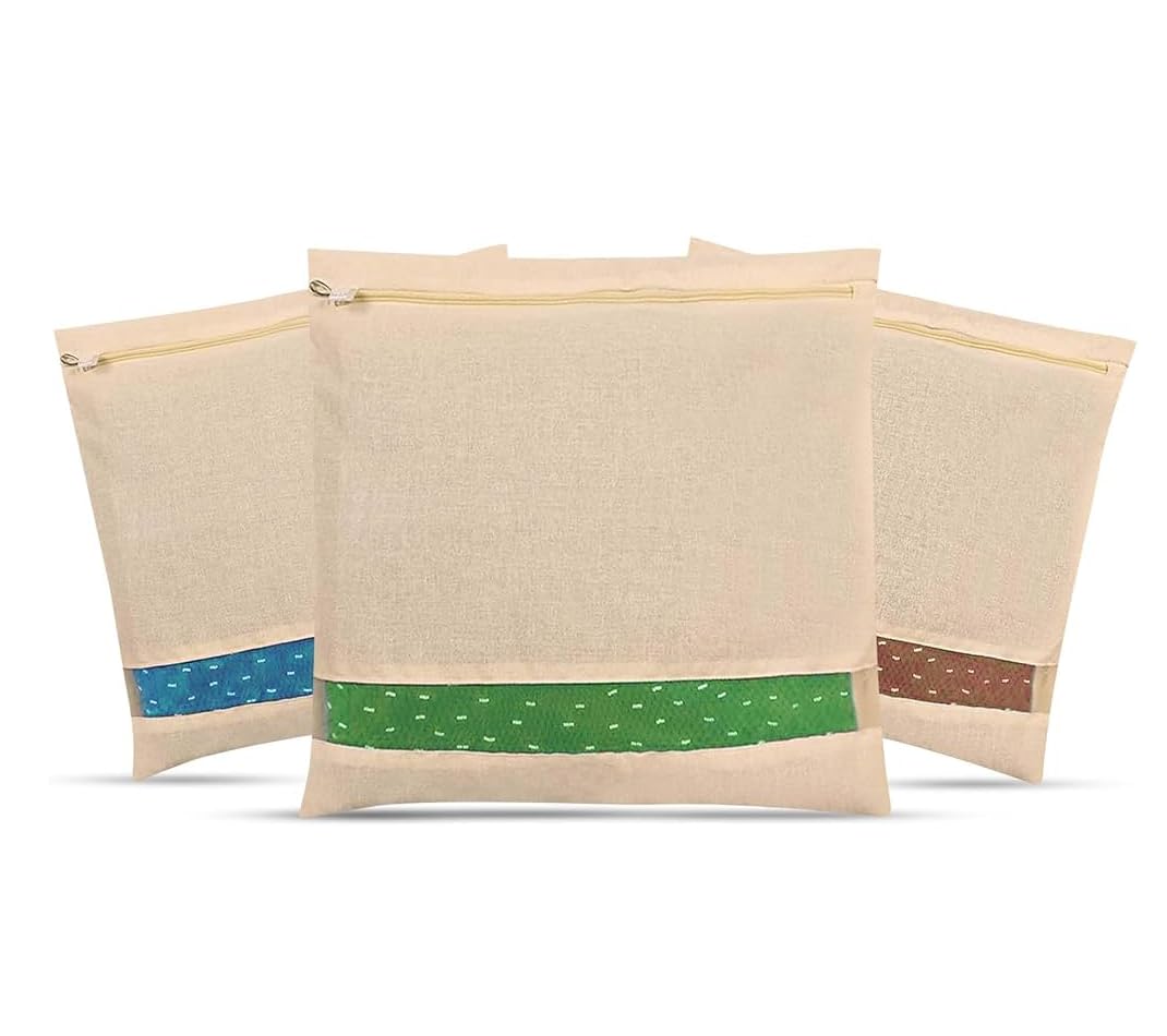 UCRAVO Pack of 6 Saree Bags Single Packing Saree Cover with Zipper Clothes Bags for Storage Mesh Window Cloth Storage Bags Set | Clothes Bags and Wardrobe Organizer with Transparent mesh window Set