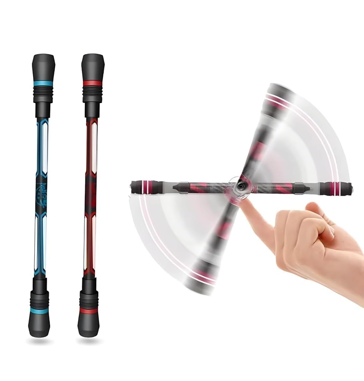Pack of 2 Spinner Rotatable Gaming Finger Pens- Spinning Rolling Pen, Rotatable Non-Slip Design, Magic Floating & Rolling Light Anti Dropping Pen for Gamers, Ballpoint Pen Rolling Finger Multicolor